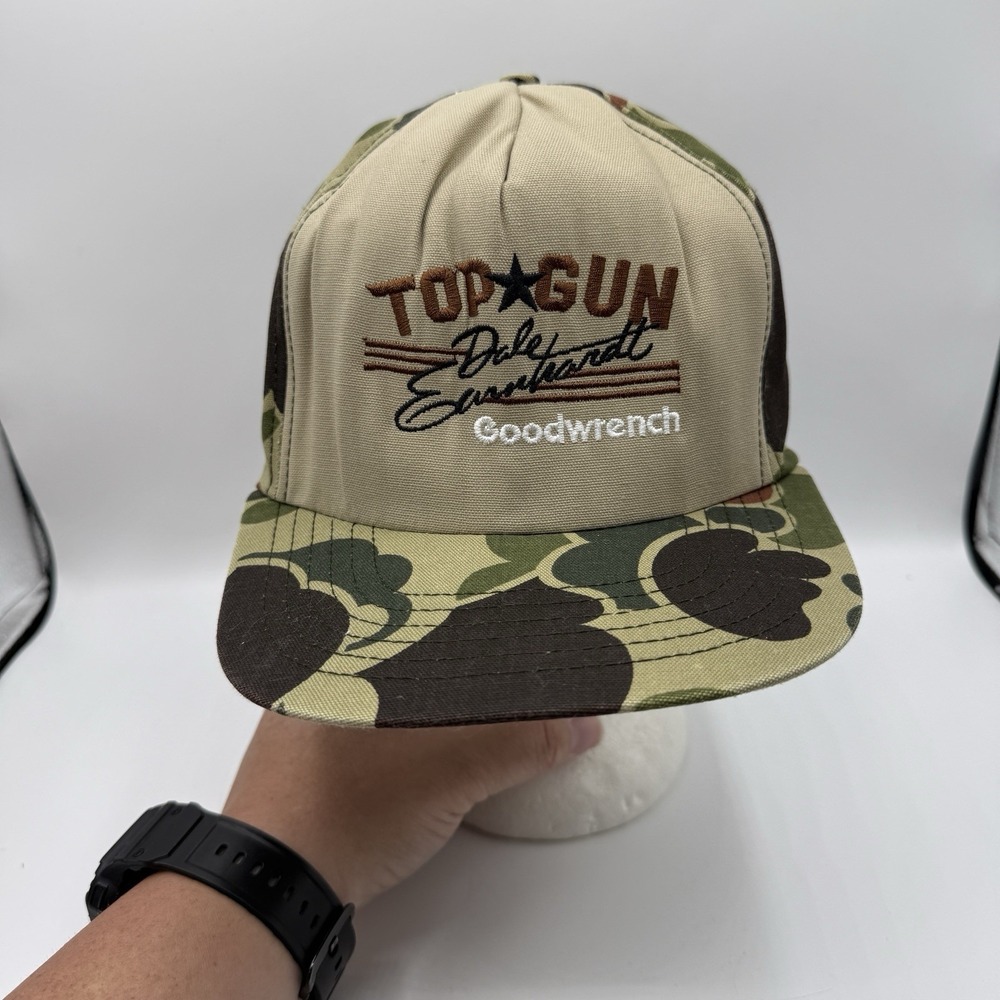 Vintage Dale Earnhardt Top Gun Movie Promo Goodwrench Hat Camo Snapback Trucker